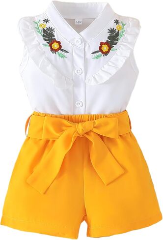 SUREPOCH Baby Girl Clothes Toddler Summer Embroidery Short Shirt Pant Girl Outfit Sleeveless Top Clothes Set in Saudi Arabia