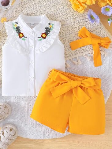 SUREPOCH Baby Girl Clothes Toddler Summer Embroidery Short Shirt Pant Girl Outfit Sleeveless Top Clothes Set in Saudi Arabia