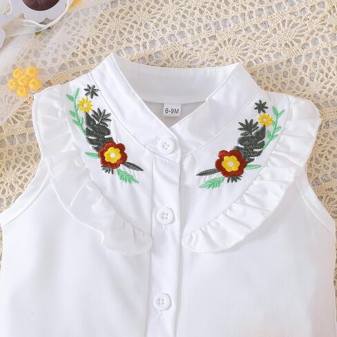 SUREPOCH Baby Girl Clothes Toddler Summer Embroidery Short Shirt Pant Girl Outfit Sleeveless Top Clothes Set in Saudi Arabia