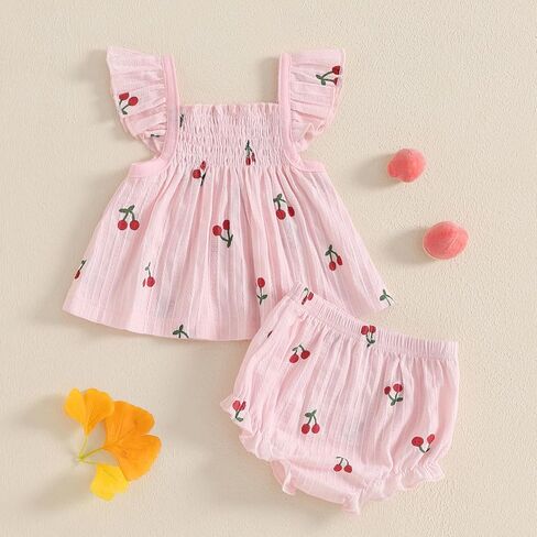 Summer Outfit Clothes Baby Girl Cherry Sleeveless Tunic T-Shirt Top and Shorts Bloomers Set in Kuwait