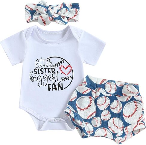 Baby Girl Baseball Outfit Little Sister Biggest Fan Romper Baseball Bloomer Headband 3Pcs Summer Clothes in Saudi Arabia