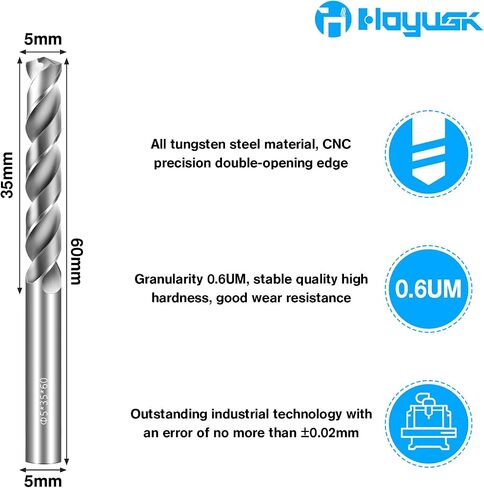 5mm Drill Bits Solid Carbide Drill Bits, Metric Drill Bit Set, Tungsten Carbide Drill Bit Set for Stainless Steel Hardened Steel Cast Iron Alloy Copper, 2 Pcs in Kuwait