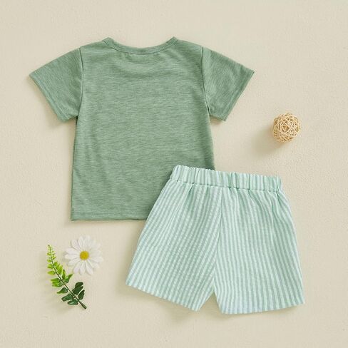 Toddler Baby Boy Summer Outfits Short Sleeve Embroidered T Shirt Tees + Striped/Plaid Shorts Infant Clothes Set in Saudi Arabia