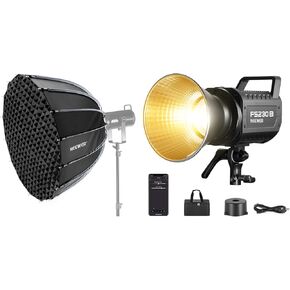 NEEWER FS230B LED Video Light 2.4G/APP Control with 90cm Parabolic Softbox, 230W Bi Color COB Photography Continuous Output Lighting, 110000lux/m, 2700K-6500K, CRI 97+, 12 Scenes, Bowens Mount