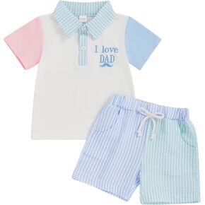 Toddler Baby Boy Clothes Summer Short Sleeve Lapel Shirt and Shorts Set Toddler Boy Color Block Outfits