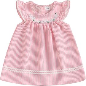 Toddler Baby Girl Easter Outfits Bunny Embroidery Striped Dress Princess Vintage Dresses Spring Summer Clothes
