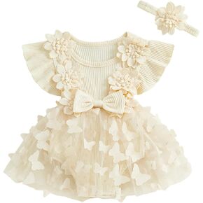 Newborn Dresses Baby Girl Summer Outfit Ruffle Short Sleeve Lace Mesh Tutu Romper Dress Photography Clothes Set