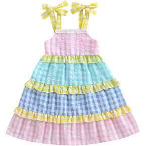 Summer Dress Toddler Baby Girl Sleeveless Dress Halter Sundress Plaid Midi Dress Little Girl Casual Dresses