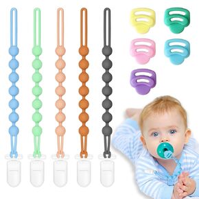10 Pack Silicone Pacifier Clip with Adapter Ring for Philips Avent Soothie, One-Piece Soft Binky Clips Holder & Silicone Pacifier Adapter Rings fit Soothie, Newborn Baby Essentials for Teething Relief