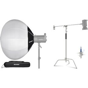 NEEWER C Stand with Boom Arm Pro 100% Stainless Steel, Max Height 10.8ft/330cm Air Cushion Heavy Duty Photography Light Stand with 4.2ft/128cm Holding Arm, 33.5"/85cm Lantern Softbox