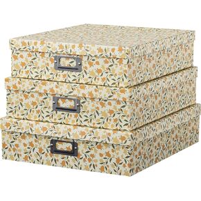 Soul & Lane Floral Decorative Storage Boxes With Lids, Set of 3 Pretty Nesting Cardboard Letter Storage Boxes for Photos, Documents, Scrapbooks, Keepsakes, Memories