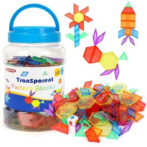 140 Pcs Transparent Pattern Blocks Set for Light Table, Geometric Shapes Blocks, Math Manipulative for Shape Recognition, Light Table Accessories and Manipulatives