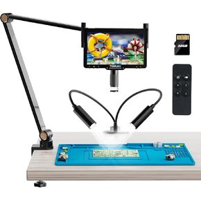 TOMLOV DM501S 2K Flexible Arm Digital Microscope, 7" Soldering Microscope 2000X, 48MP HDMI Coin Microscope for Adults, LCD Video Flex Microscope for Electronic Repair with Polarizer Lens, 32GB