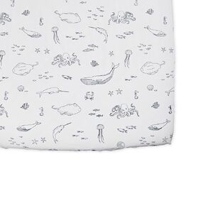 Pehr Crib Sheet, Life Aquatic | Breathable Brushed Organic Cotton for Soft Sleep | Fits Standard Crib Mattresses up to 52"L x 28"W x 8"H