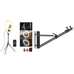 NEEWER RP18B Pro Ring Light with Stand and Phone Holder, Wall Mounting Boom Arm, 18"Ultra Thin, 45W 2900K-7000K TLCI98, Remote Shutter & App Control, Softer Lighting for Makeup Live Stream TikTok