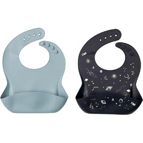 Loulou Lollipop Silicone 2 pack Bib set - Space/Slate, waterproof 2 pk for baby, infant, toddler