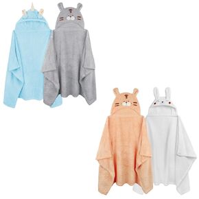 4-Pack Toddler Animal Print Microfiber Hooded Baby Bath Towels, Soft Absorbent, 50'' x 32'' Large Size, Super Absorbent, 4 Count