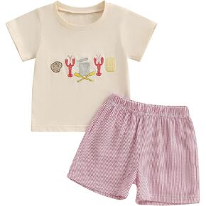 Toddler Baby Boy Summer Clothes Crayfish Embroidery Short Sleeve Tshirt Shorts Set Outfits 3 6 9 12 18 Months 2T 3T