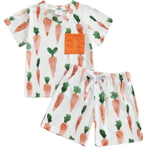 Baby Boys Girls Easter Outfit Short Sleeve T-Shirt Matching Shorts Set Carrots Print 2 Piece Holiday Clothes