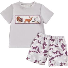 Kaipiclos Baby Boys Clothes Toddler Summer Outfits Short Sleeve Duck Print Pocket T-Shirt Tops and Shorts Farm Baby Clothes