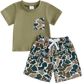 Kaipiclos Baby Boys Clothes Toddler Summer Outfits Short Sleeve Duck Print Pocket T-Shirt Tops and Shorts Farm Baby Clothes in Saudi Arabia