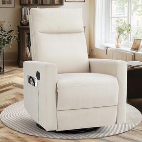 FANYE 360°Swivel Glider Recliner Rocker Chair Linen Upholstered Sofachair,Modern Living Room Nursery Rocker Recliner Chair Manual Reclining Glider Armchair with Pillow-Top Armrests for Home Office