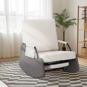 Rocking Recliner Chair for Adults, Rocking Chair for Nursery, Accent Armchair with Padded Plush with High Backrest Footrest, Modern for Living Room Bedroom Hotel White