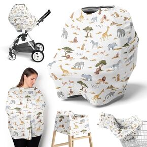 Sweet Jojo Designs Jungle Animals Boy Girl Unisex/Gender Neutral Infant Baby Car Seat Cover Nursing Breastfeeding High Chair Shopping Cart Stroller Carrier Multipurpose Use Wildlife Safari Giraffe