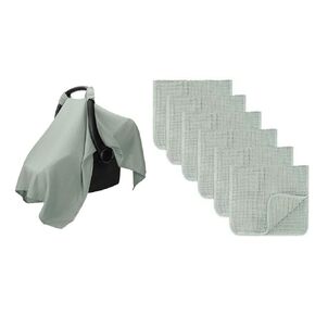 Comfy Cubs Muslin Cotton Baby Car Seat Cover and Burp Cloths Bundled