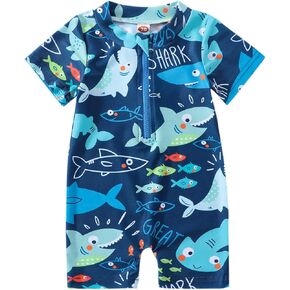 Little Kid Baby Boys Summer Fashion Swimsuit Infant Short Sleeve Romper Half Zipper Rash Guard Beachwear