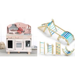 BlueWood 8in1 Pikler Climbing Set and Wooden Kids Kitchen Set