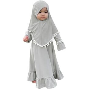 Infant Baby Girl Prayer Dress Kids Muslim Clothes for Toddler Girls Abaya with Hijab Ruffle Islamic Eid Ramadan Outfit