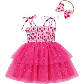 IDOPIP Toddler Baby Girls Tutu Dress Smocked Princess Strawberry Melon Birthday Party Dresses with Headband Cake Smash Outfit in Saudi Arabia