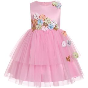 Toddler Sleeveless Flower Tulle Tutu Princess Birthday First Communion Dresses Flower Girl Formal Wedding Outfits