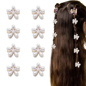 20Pcs Mini Pearl Hair Clips for Women Girls, Sweet Artificial Pearl & Flower Design Claw Clips, Elegant Hair Accessories for Party Wedding Daily (White)