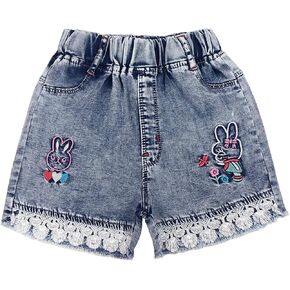 Peacolate 4-11Y Little&Big Girls Summer Denim Shorts Elastic Waistband Flower Ripped Jeans