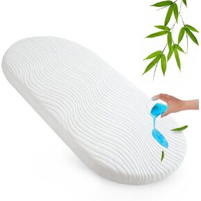 Baby Bassinet Mattress Topper 15" x 30" x 1", Waterproof Oval Replacement Pad with Removable & Washable Mattress Cover