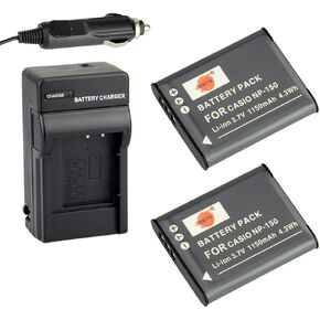 DSTE 2PCS NP-150 Battery + DC16 Travel and Car Charger Adapter Compatible with Exilim EX-TR10 EX-TR10BE EX-TR10SP EX-TR10WE EX-TR15 EX-TR15BK EX-TR35 EX-TR600 EX-TR700