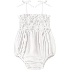 Baby Girl Romper Summer Toddler Baby Girl Clothes Sleeveless Smocked Bodysuit Infant Bow Shoulder One-piece Jumpsuit