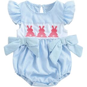 Baby Girl Easter Outfit Newborn Bunny Bubble Romper Infant Big Bowknot Plaid T Shirt Top Toddler Summer Clothes