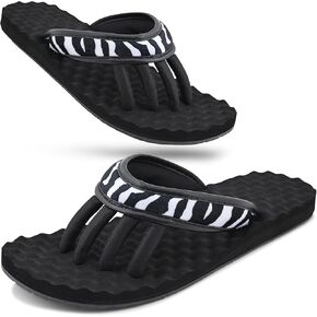 EVA Footbed Orthotic Pedicure Flip Flops for Women - Comfortable Arch Support Sandals Women's for Home, Salon, Yoga & Gym - Flip Flops with Built in Toe Separators for Nail Drying (Zebra-L)