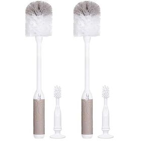 Ubbi Baby Bottle and Nipple Brush Set, Cleaning Essentials, Taupe (Pack of 2)