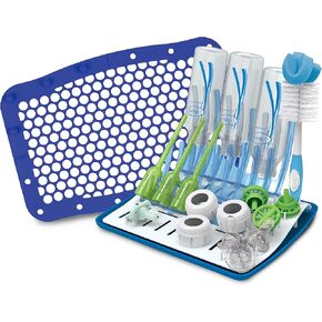 Dr. Brown's Universal Baby Bottle and Accessory Drying Rack with Silicone Baby Bottle and Pacifier Dishwasher Bag - Blue