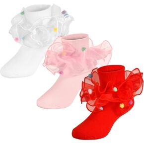 Baby Girls White Ruffle Socks Toddler Lace Turn Cuff Dress Socks Cute Frilly Dress for Kids
