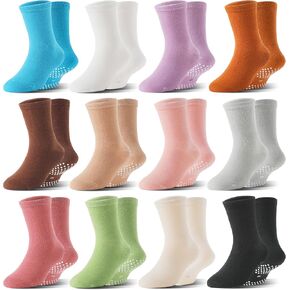 Baby Girls Toddlers Grips Socks Kids Non Slip Anti Skid Cotton Socks with Grippers 12 Pairs