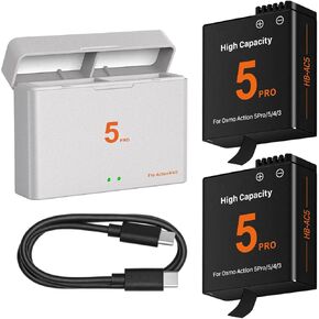 2-Pack 2800mAh Battery Replacement Compatible for DJI Osmo Action 5 Pro with USB-C Dual-Slot Battery Charger for OSMO Action 5 Pro, Action 4, Action 3 Cameras