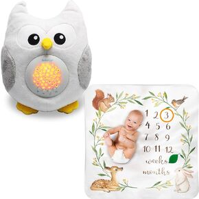 Bubzi Co Owl White Noise Sound Machine & Matching Woodland Monthly Milestone Blanket - Unique Baby Girl Gifts & Baby Boy Gifts Gender Neutral - Baby Registry & Baby Shower