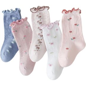 Toddler Floral Socks Girls Ruffle Frilly Princess Dress Socks for Baby Little Kids