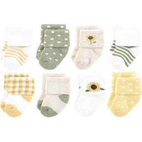 Hudson Baby Baby Infant Girl Cotton Rich Newborn and Terry Socks, Sunflower, 0-6 Months, Yellow