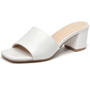 ALLOT Women's Square Toe Heeled Sandals Low Chunky Heel Comfortable Dress Heels Slip on Casual Pumps Shoes